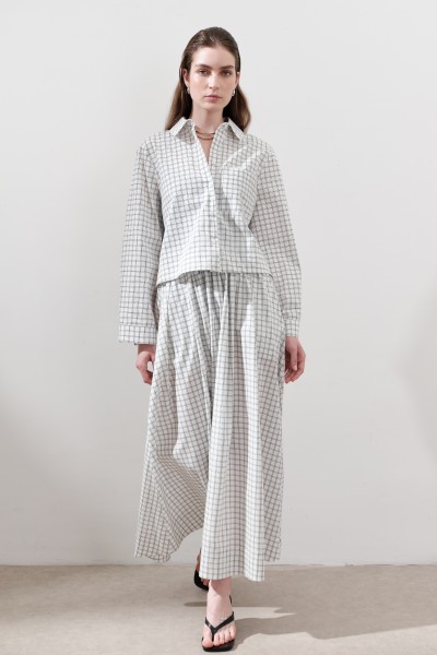 DESENLİ POPLİN ETEK EKRU 