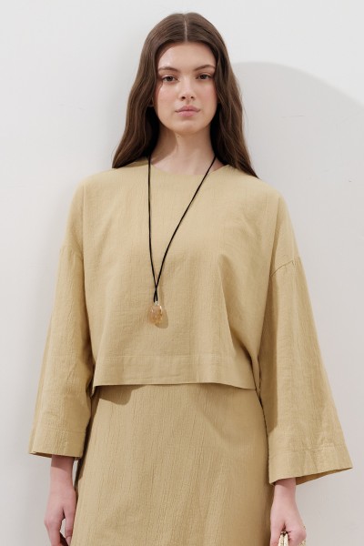PAMUKLU GENİŞ KOL CROP BLUZ SARI 