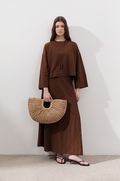 PAMUKLU BAĞLAMALI KRUVAZE ETEK KAHVERENGİ 