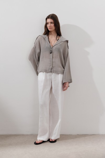 LINEN BLEND WIDE COLLAR SHIRT NATURAL 