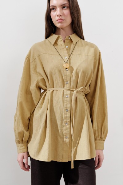 PAMUKLU BALON KOL GÖMLEK SARI 