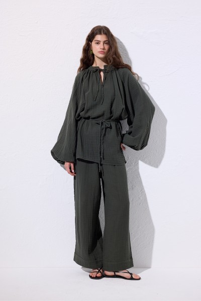 MUSLIN BLOUSE DARK GREEN 