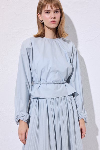 SHORT TIE DETAIL BLOUSE BLUE 