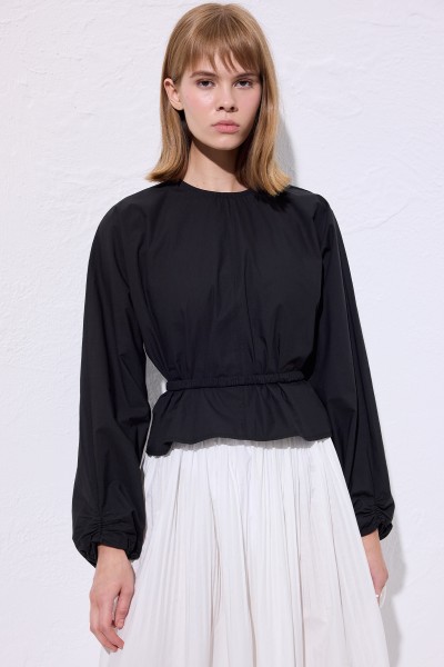 SHORT TIE DETAIL BLOUSE BLACK 