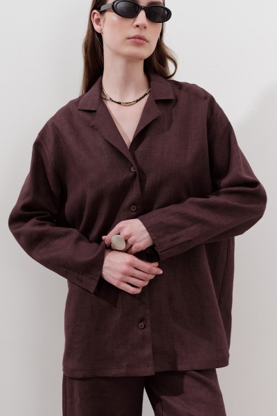 LINEN WIDE SLEEVE SHIRT DAMSON 