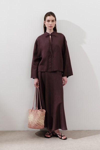 KETEN DİKİŞ DETAYLI ETEK MÜRDÜM 