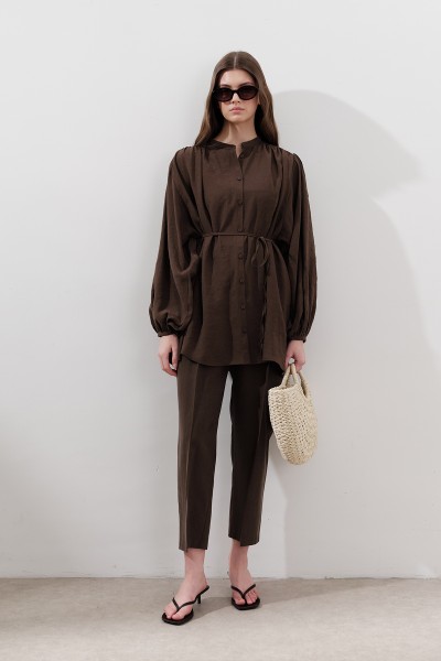 TENCEL PLEASED TUNIC BROWN 