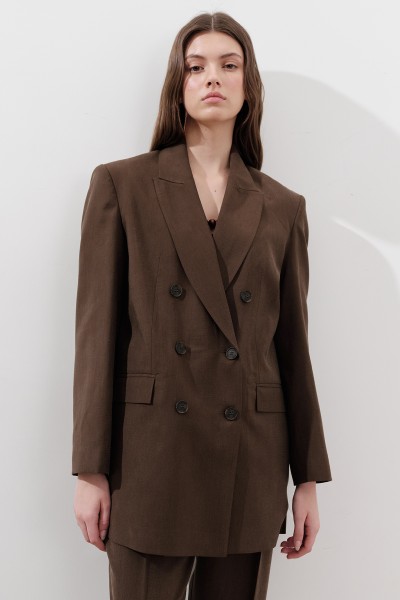 TENCEL KEMERLİ KRUVAZE BLAZER CEKET ACI KAHVE 