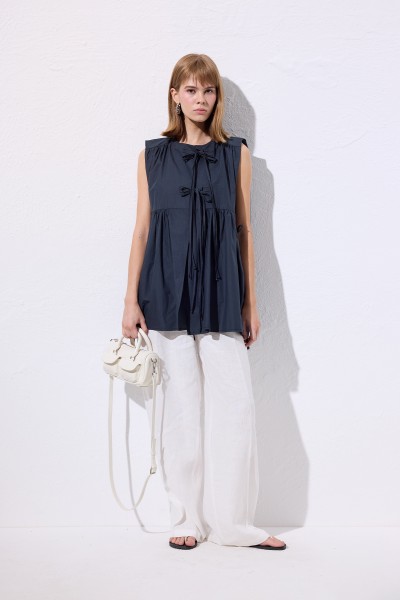 BAĞCIK DETAYLI YELEK LACİVERT 