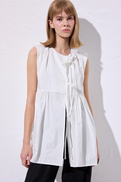 BAĞCIK DETAYLI YELEK EKRU 