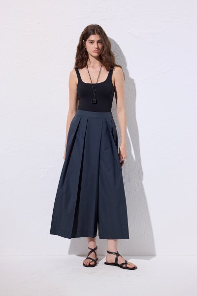GENİŞ PİLELİ PANTOLON LACİVERT 