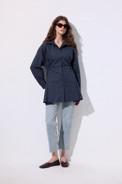 BAĞLAMA DETAYLI GÖMLEK LACİVERT 