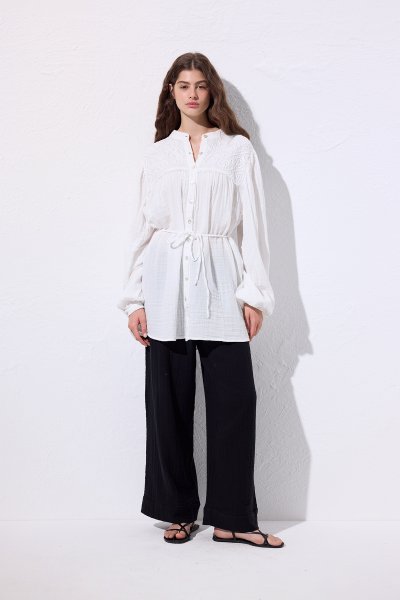 MUSLIN EMBROIDERED SHIRT ECRU 