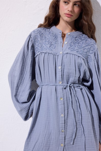 MUSLIN EMBROIDERED SHIRT BLUE 