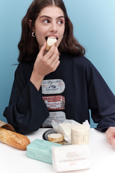 PRINTED CROP LONG SLEEVE T-SHIRT BUTTER 