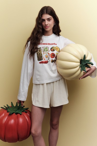 PRINTED CROP LONG SLEEVE T-SHIRT HOMEMADE 