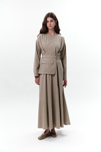 CEPLİ KEMER DETAYLI ELBİSE YEŞİL 