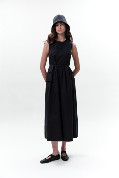 SLEEVELESS DRESS WITH BELT DETAIL NAVY BLUE 