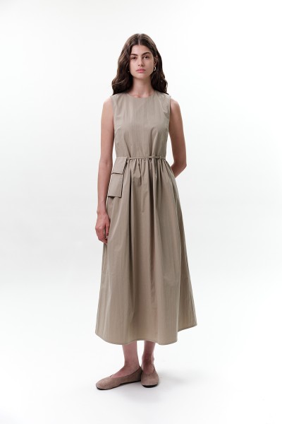 BELT DETAILED SLEEVELESS DRESS GREEN 