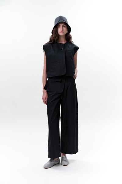 CEP DETAYLI KISA YELEK LACİVERT 