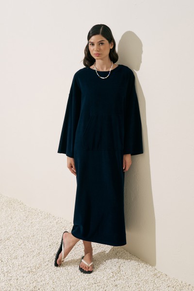 TERRY FABRIC COMFORTABLE DRESS NAVY BLUE 