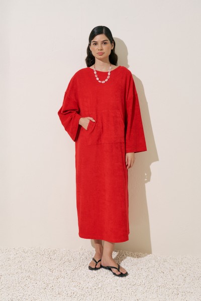 TERRY FABRIC COMFORTABLE DRESS RED 
