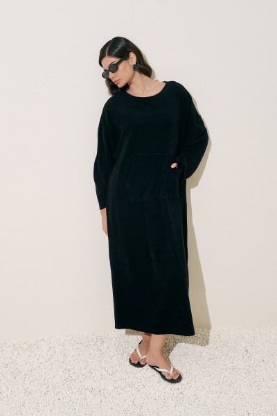 TERRY FABRIC COMFORTABLE DRESS BLACK 