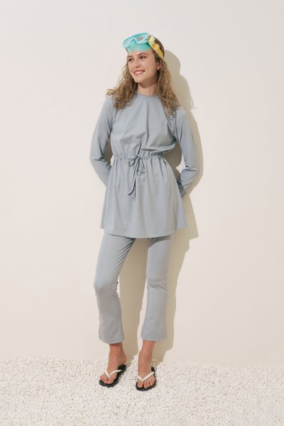 BELİ AYARLAMALI TESETTÜR MAYO MAVİ 