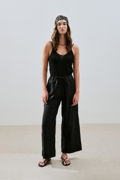 KETEN BAĞLAMALI PANTOLON SİYAH 