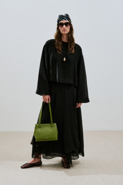 WIDE SLEEVE DRAPED BLOUSE BLACK 