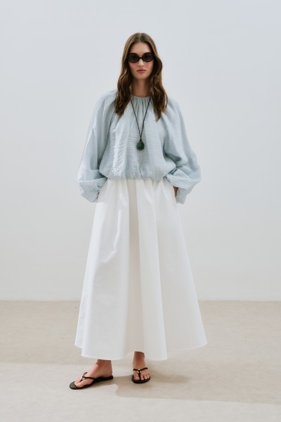 BALLOON FORM SHORT BLOUSE BLUE 