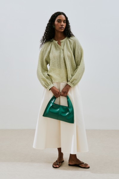 TEXTURED BUTTONED COLLAR BLOUSE GREEN 
