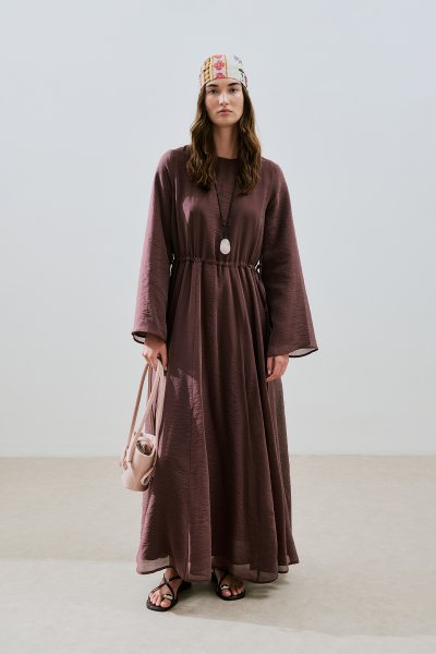 ADJUSTABLE WAIST LONG DRESS BURGUNDY 