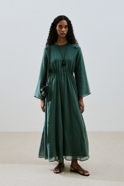 ADJUSTABLE WAIST LONG DRESS GREEN 