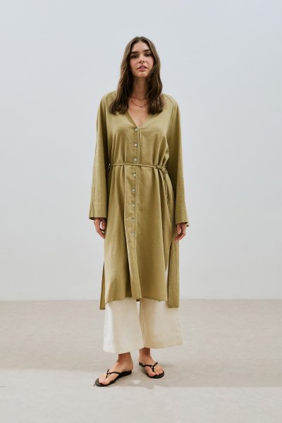 TEXTURED BUTTONED LONG TUNIC KHAKI 