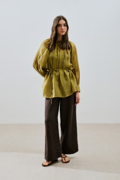 WIDE CUFFS BELTED TUNIC YELLOW 