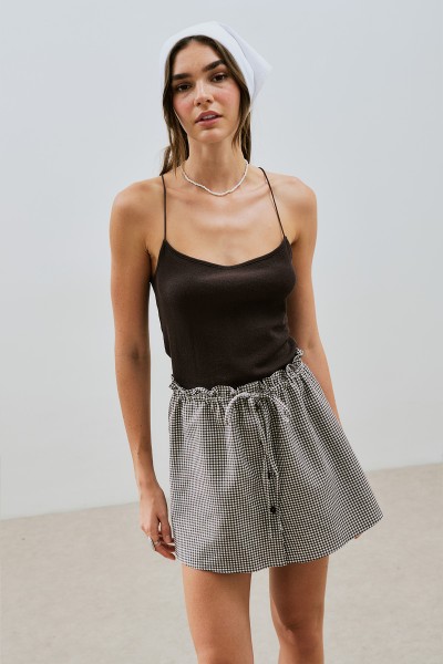 GINGHAM SKORT BROWN 
