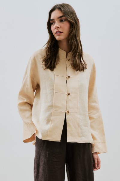 LINEN BUTTON-FRONT SHIRT WITH MELON BLACK 