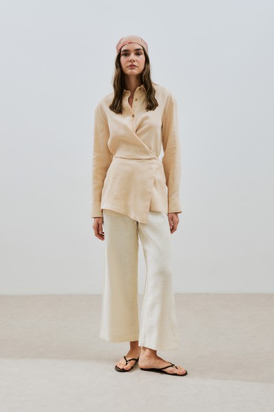 LINEN TIE DETAIL SHIRT MELON 