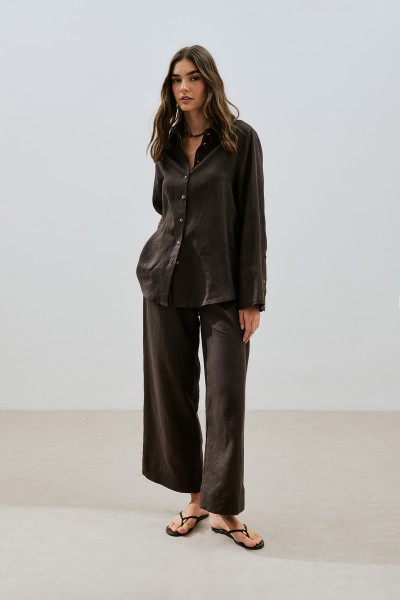 LINEN WIDE CUFFS SHIRT BITTER COFFEE 