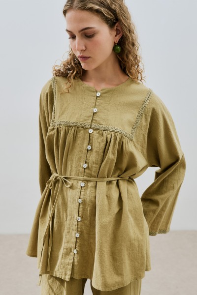 TEXTURED EMBROIDERED SHIRT in KHAKI 
