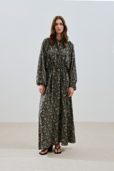 PRINTED VISCOSE TIE DRESS VINTAGE FLORAL 