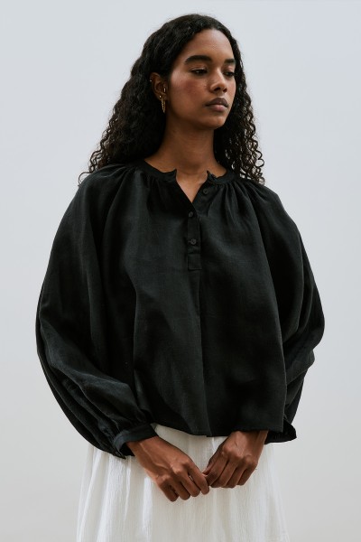 FINE LINEN PACKED COLLAR SHIRT BLACK 