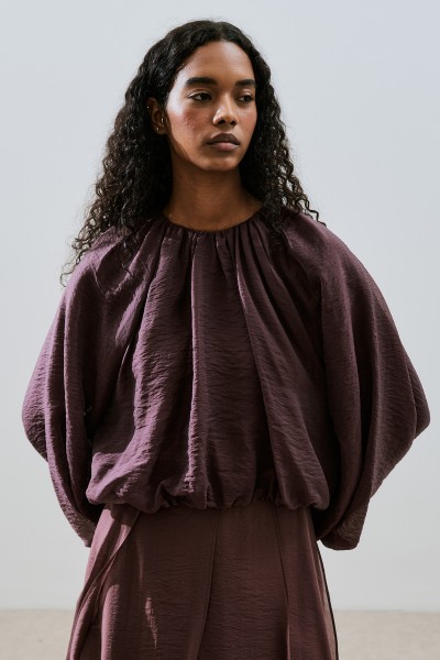 BALLOON FORM SHORT BLOUSE MAROON 