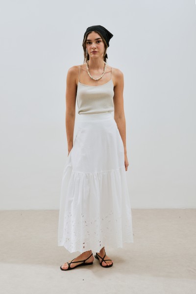 EMBROIDERED LONG SKIRT ECRU 
