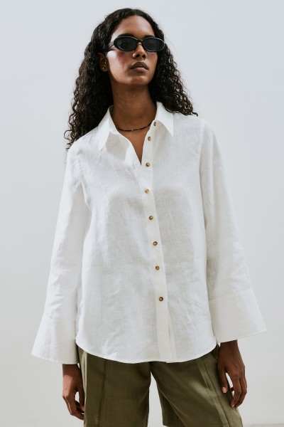 LINEN WIDE CUFFED SHIRT ECRU 