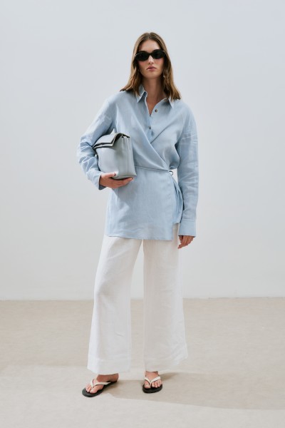 LINEN BINDING DETAILED SHIRT BLUE 