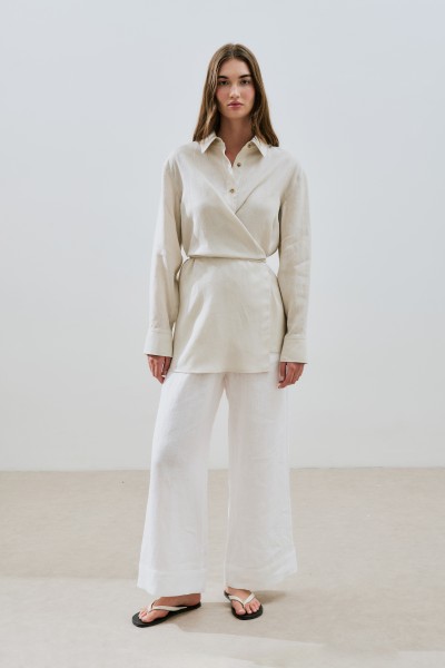 LINEN BINDING DETAILED SHIRT STONE 