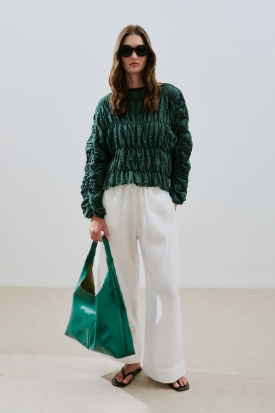 BURUŞUK GÖRÜNÜMLÜ BLUZ YEŞİL 