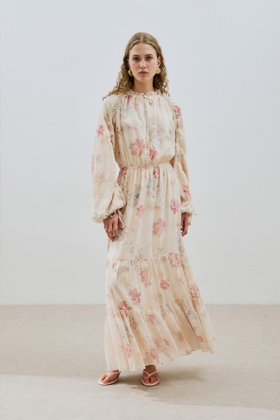 LONG SHIRT CHIFFON DRESS ROSES BUTTERFLY 